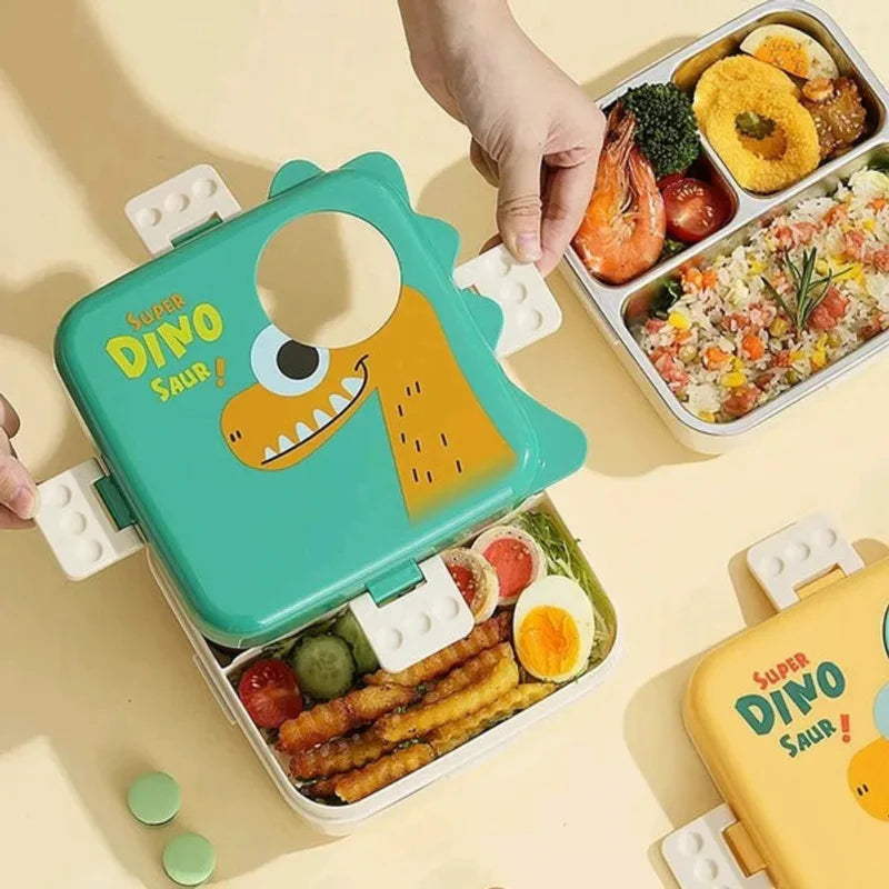 Dino Eye Design Steel Lunch Box with Spoon