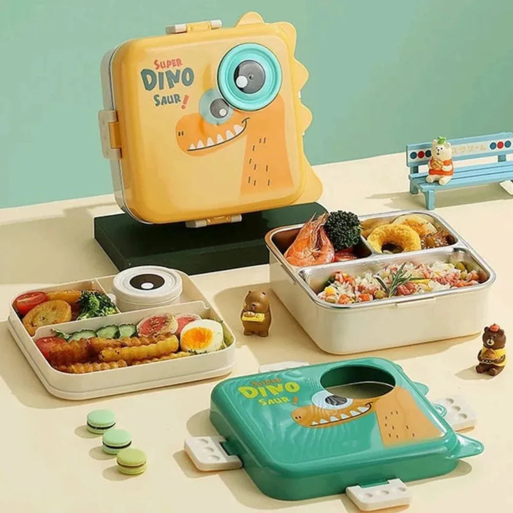 Dino Eye Design Steel Lunch Box with Spoon