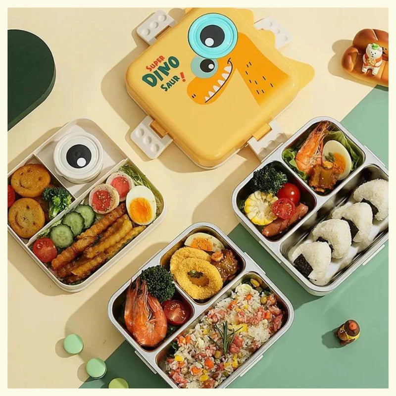 Dino Eye Design Steel Lunch Box with Spoon