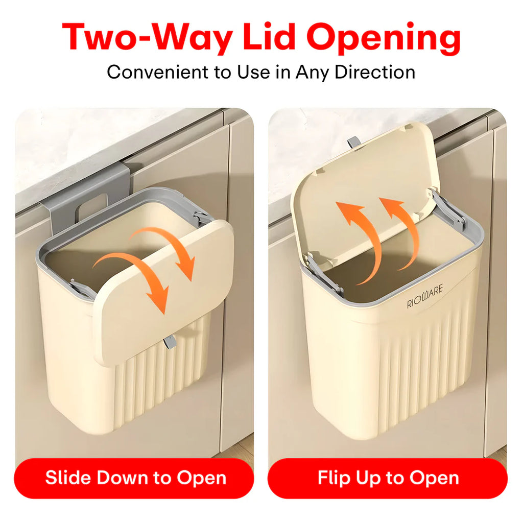 Hanging Dual Side Trash Can For Kitchen , Bathroom Cabinet 12L Cream