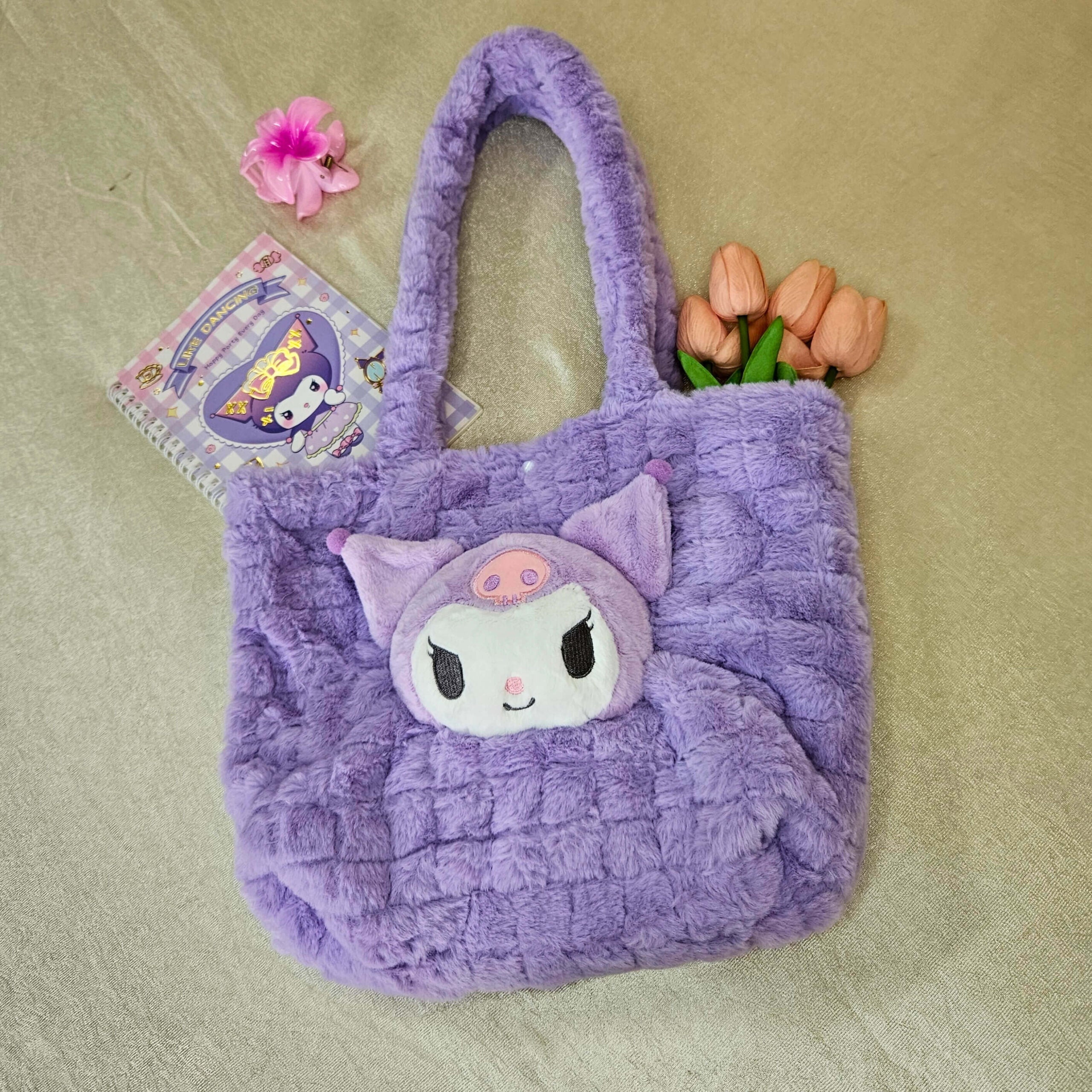 Kuromi Purple Plush Tote Bag
