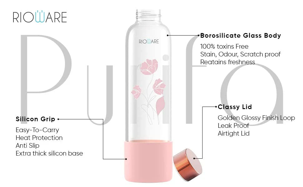 Purifa Borosilicate Glass Water Bottle With Silicon Sleeve 750ml Green