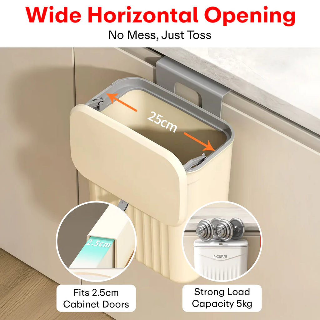 Hanging Dual Side Trash Can For Kitchen , Bathroom Cabinet 12L Cream