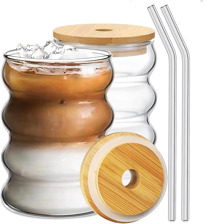 Glass Curved Sipper with Glass Straw