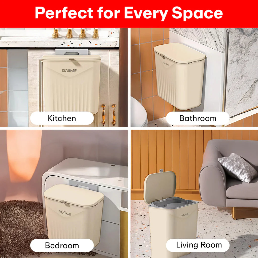 Hanging Dual Side Trash Can For Kitchen , Bathroom Cabinet 12L Cream