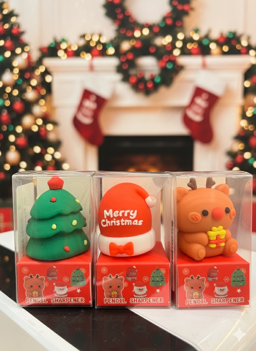 Christmas Eraser Sharpener (Set Of 3)