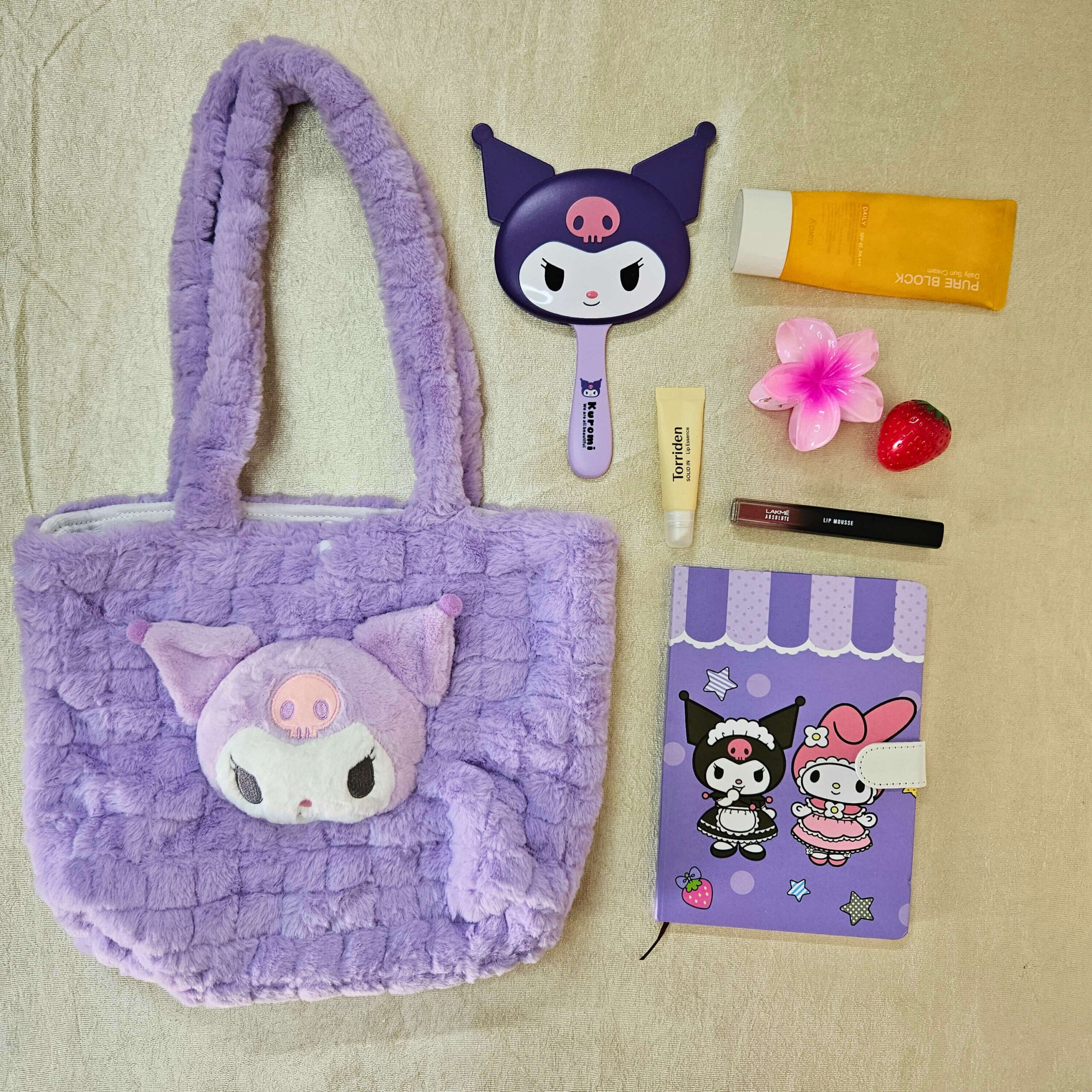 Kuromi Purple Plush Tote Bag
